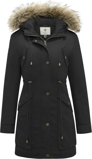 WenVen Women's Winter Thicken Fleece Jacket Fur Hooded Military Parka Coat