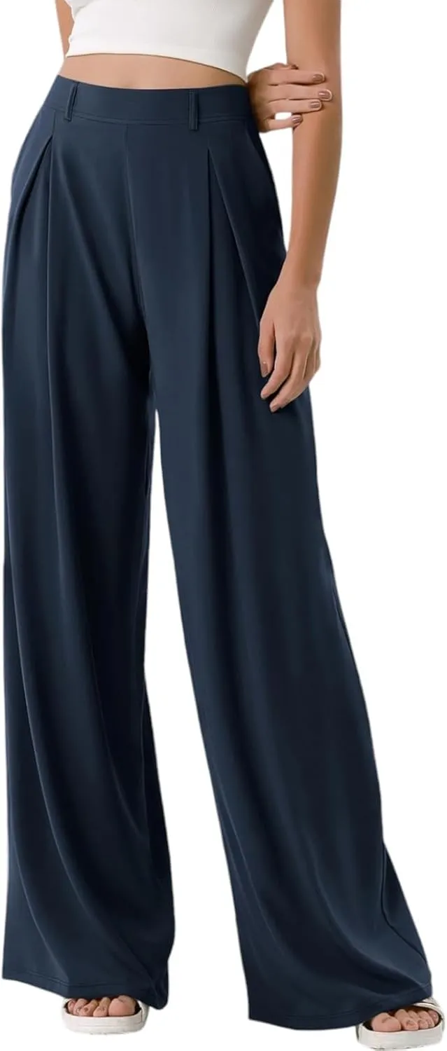 Wide Leg Pants for Women High Waist Casual Loose Trousers Ladies Soft Comfy Outfit Dressy Trendy Pants with Pockets