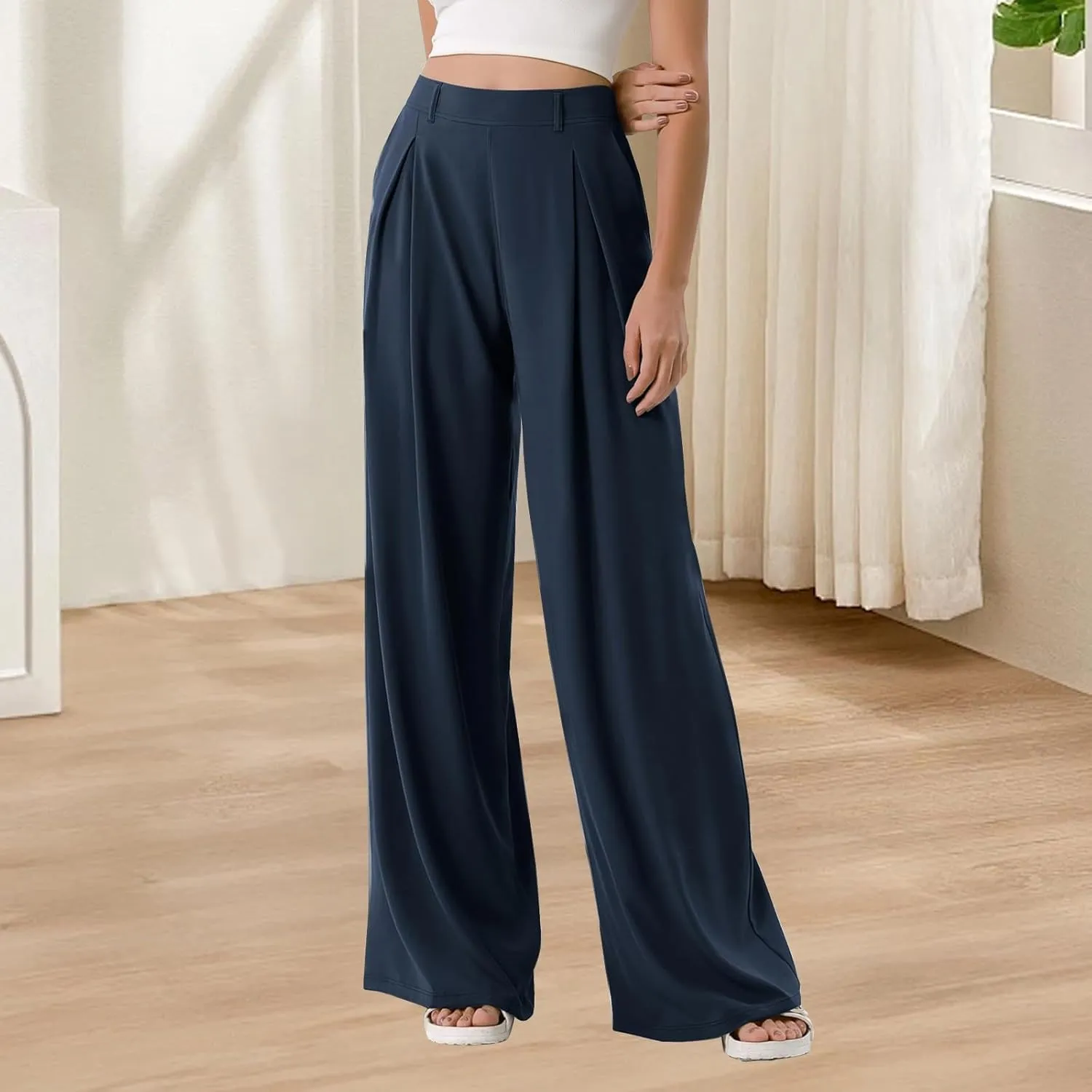 Wide Leg Pants for Women High Waist Casual Loose Trousers Ladies Soft Comfy Outfit Dressy Trendy Pants with Pockets