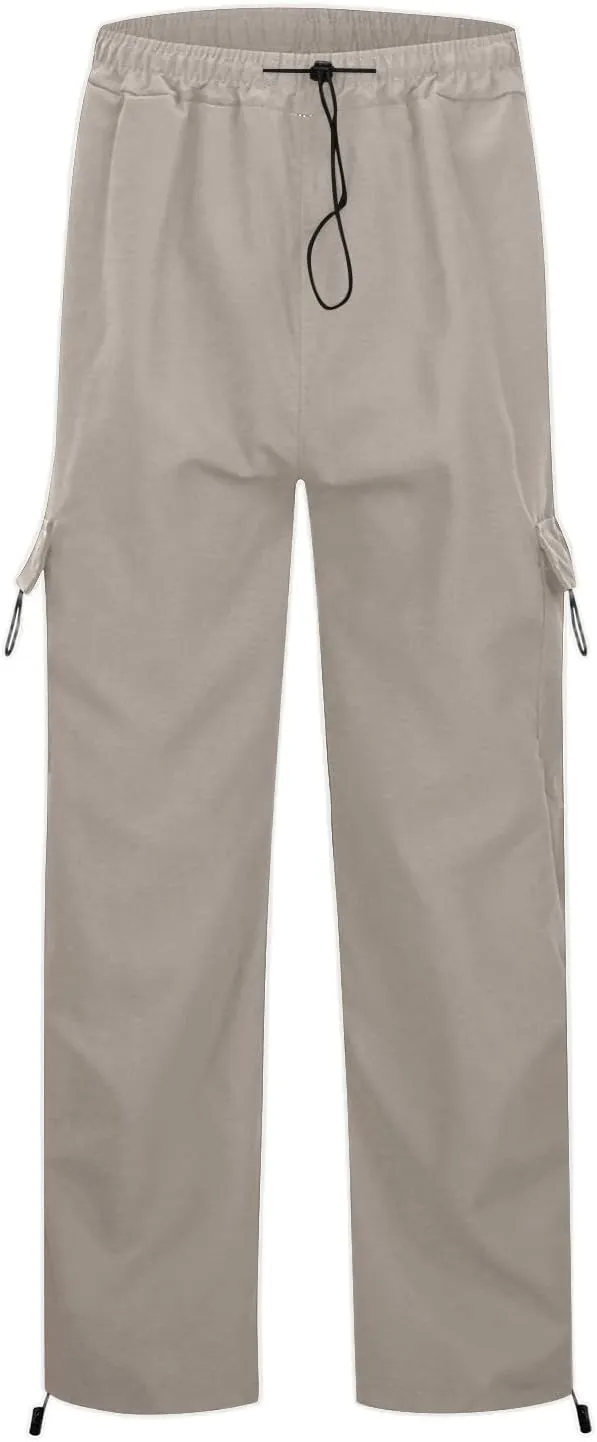 Wide Leg Parachute Pants Woman Baggy Elastic Waist Summer Cargo Pants Lightweight Y2K Trendy Trousers with Pockets