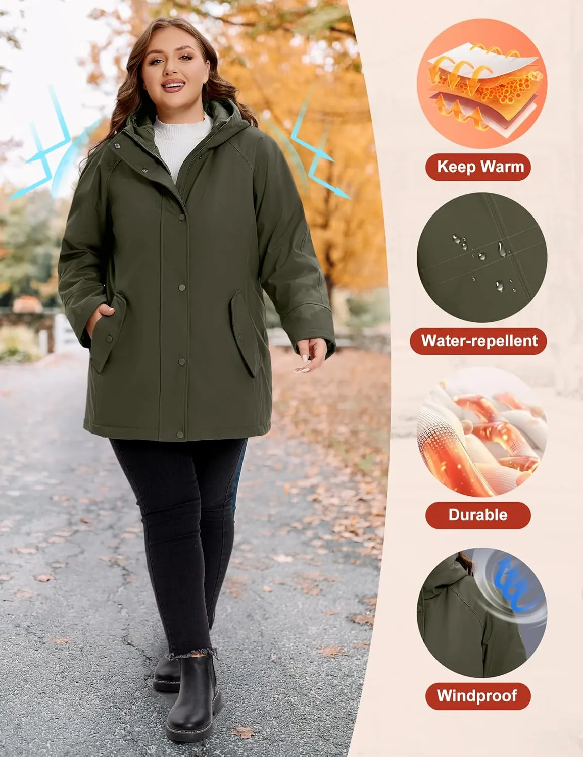 WINDMILL Womens Plus Size Softshell Jacket, Warm Windbreaker Coat with Hood (1X-6X)