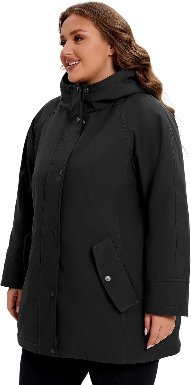 WINDMILL Womens Plus Size Softshell Jacket, Warm Windbreaker Coat with Hood (1X-6X)