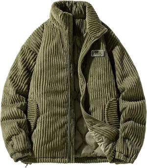 Winter Corduroy Parka Jacket Cotton Padded Parkas Puffer Jacket Male Vintage Stand Collar Windbreaker Coat