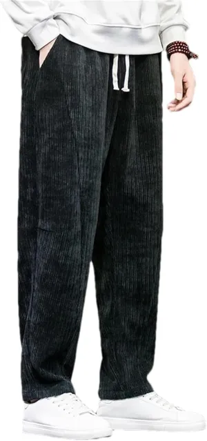 Winter Thickened Corduroy Trousers Buckle Casual Pants Men's Wind Retro Pocket Outdoor Harem Pants