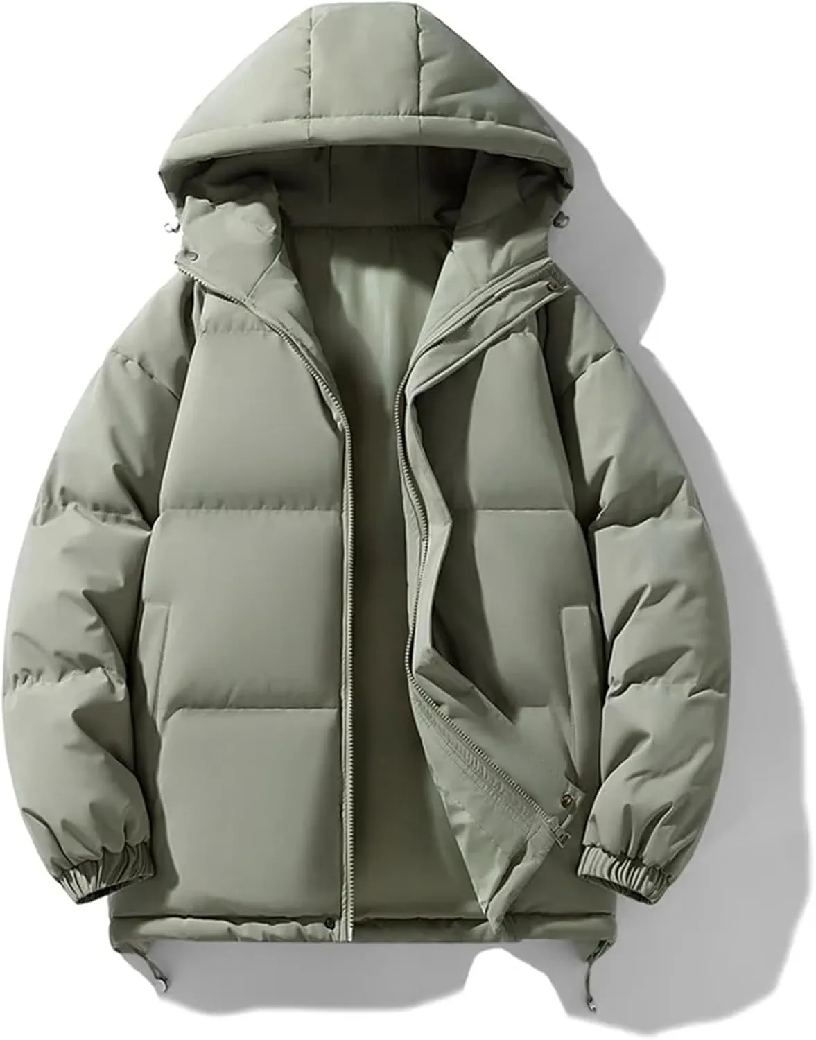 Winter Warm Down Jackets Outdoor Casual Solid Color Zip-Up Padded Cotton Jacket Coat Men Hooded Coat
