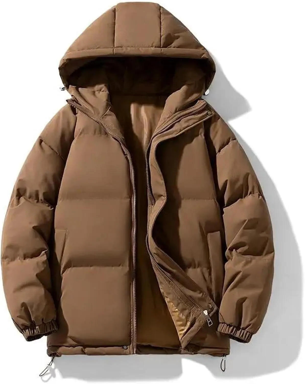 Winter Warm Down Jackets Outdoor Casual Solid Color Zip-Up Padded Cotton Jacket Coat Men Hooded Coat