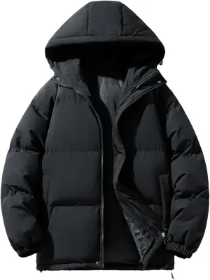 Winter Warm Down Jackets Outdoor Casual Solid Color Zip-Up Padded Cotton Jacket Coat Men Hooded Coat