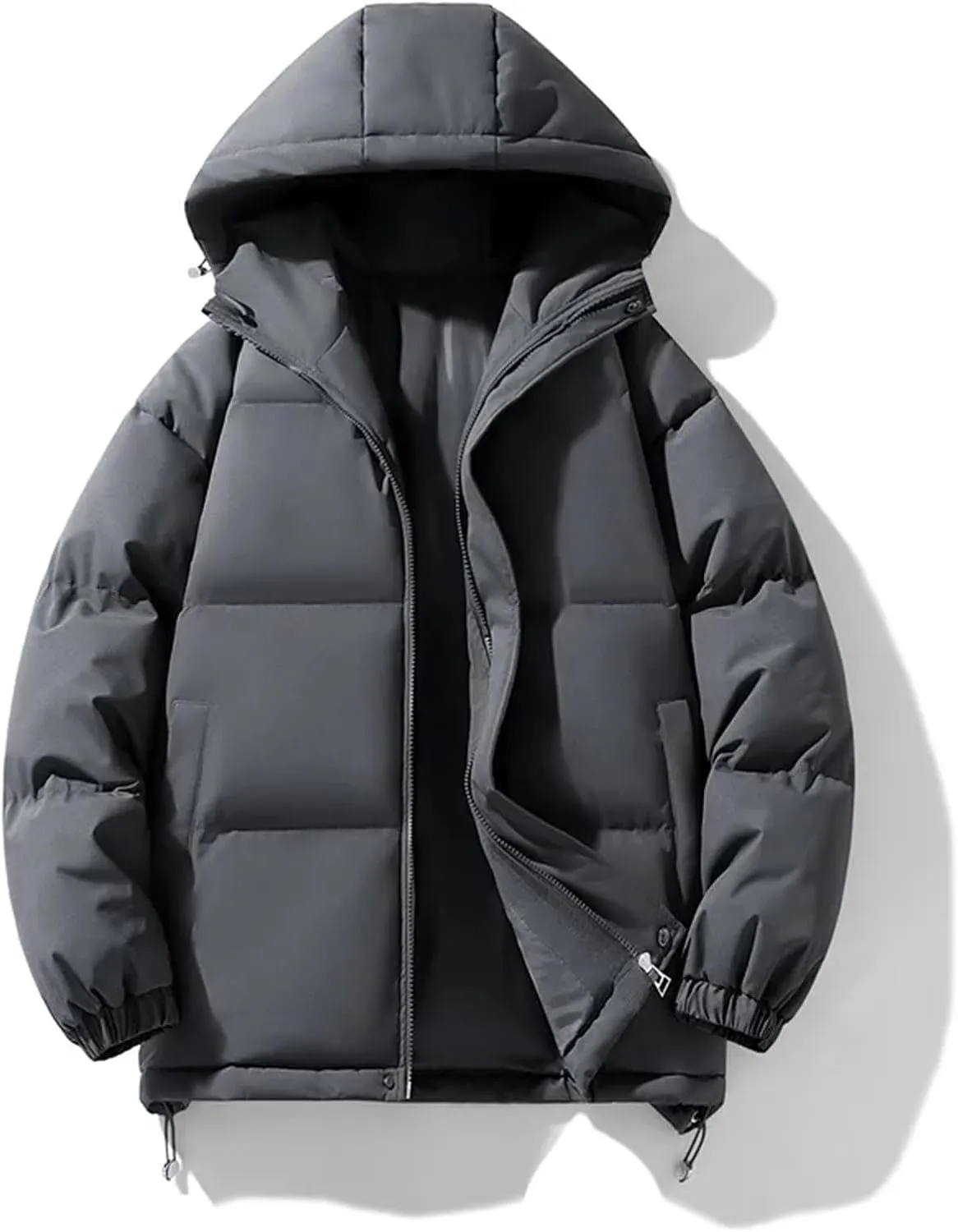 Winter Warm Down Jackets Outdoor Casual Solid Color Zip-Up Padded Cotton Jacket Coat Men Hooded Coat
