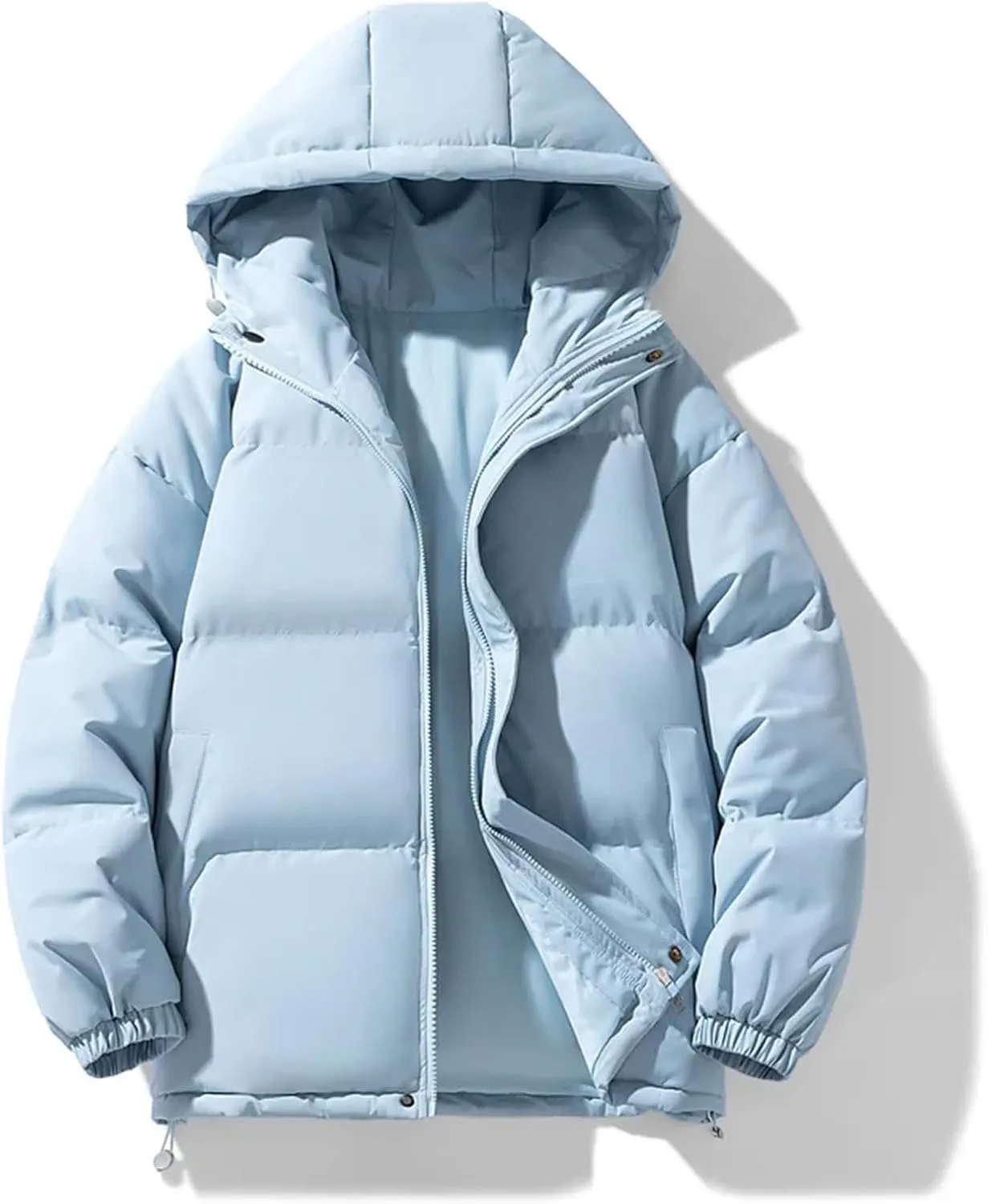 Winter Warm Down Jackets Outdoor Casual Solid Color Zip-Up Padded Cotton Jacket Coat Men Hooded Coat