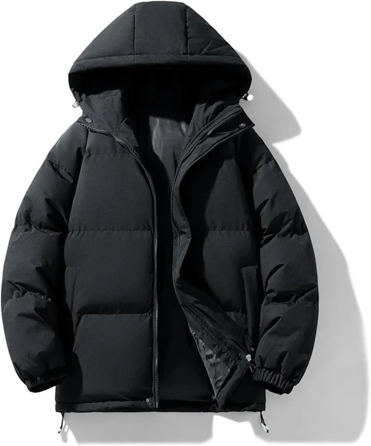 Winter Warm Down Jackets Outdoor Casual Solid Color Zip-Up Padded Cotton Jacket Coat Men Hooded Coat