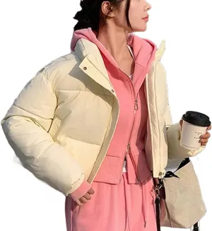 Winter Women Cropped Jackets Parkas Warm Stand Collar Cold Coat Zipper Puffer Jacket Cotton-padded Jacket