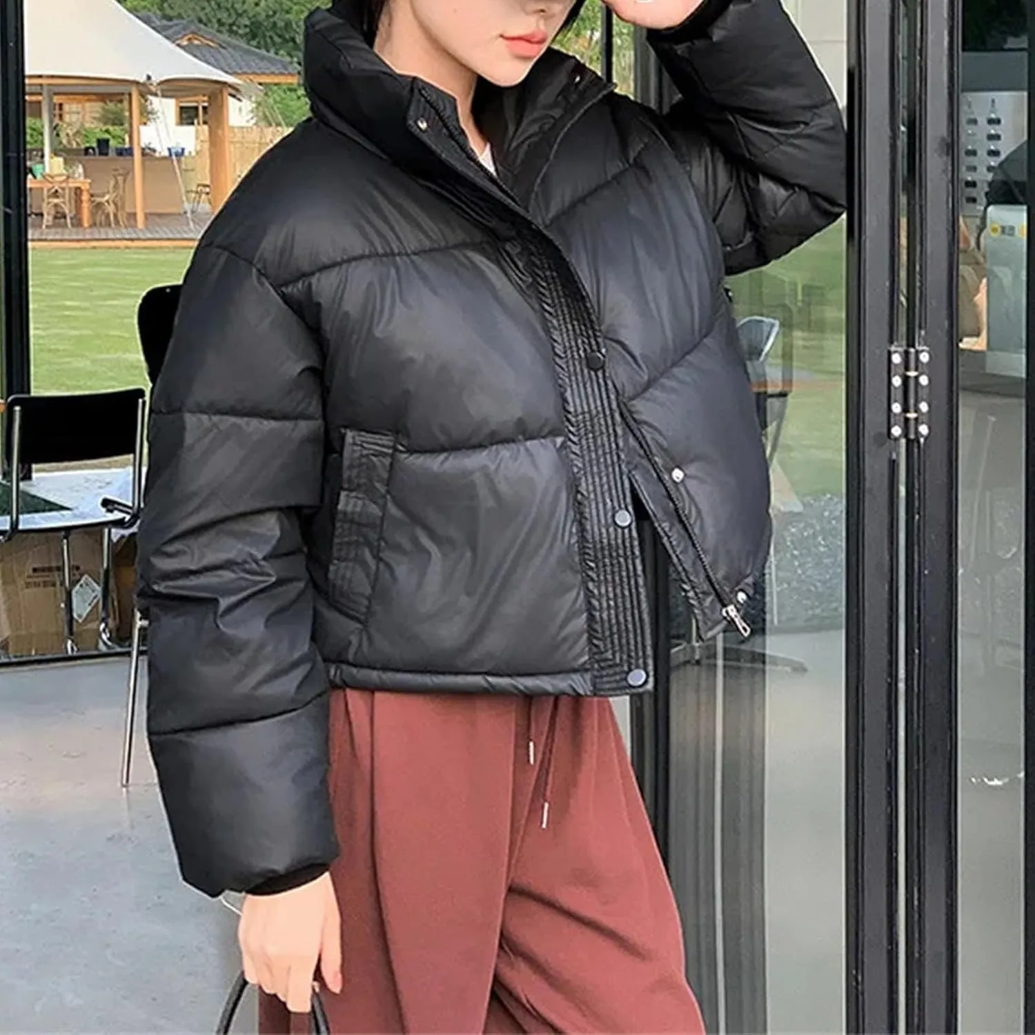 Winter Women Cropped Jackets Parkas Warm Stand Collar Cold Coat Zipper Puffer Jacket Cotton-padded Jacket