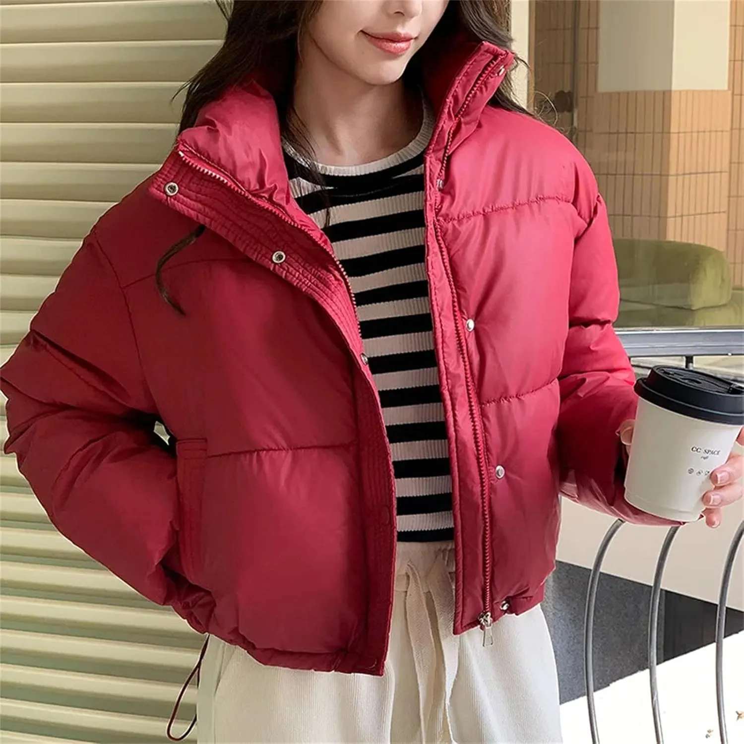 Winter Women Cropped Jackets Parkas Warm Stand Collar Cold Coat Zipper Puffer Jacket Cotton-padded Jacket