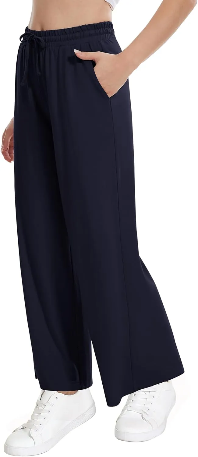 WiWi Women's French Terry Yoga Pants Soft Viscose from Bamboo Lounge Pants Wide Leg Sweatpants with Pockets S-XXL