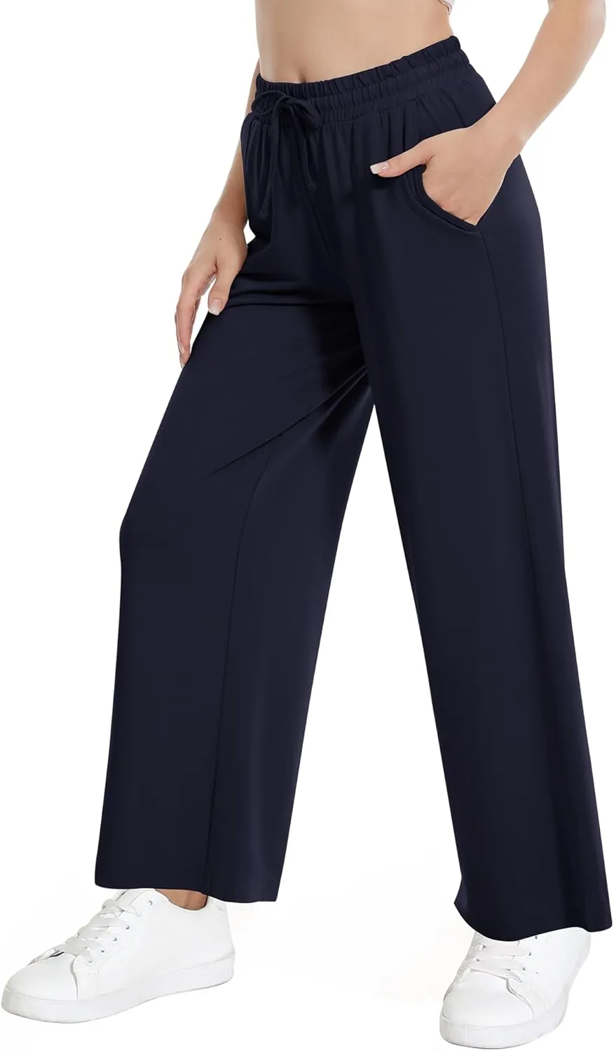 WiWi Women's French Terry Yoga Pants Soft Viscose from Bamboo Lounge Pants Wide Leg Sweatpants with Pockets S-XXL