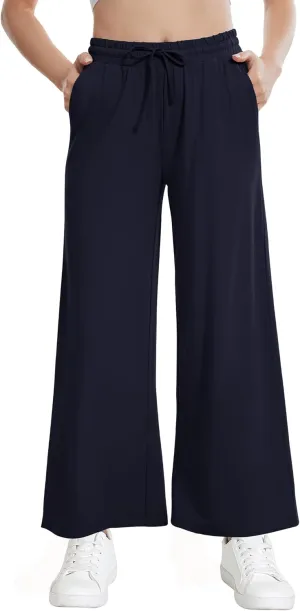 WiWi Women's French Terry Yoga Pants Soft Viscose from Bamboo Lounge Pants Wide Leg Sweatpants with Pockets S-XXL
