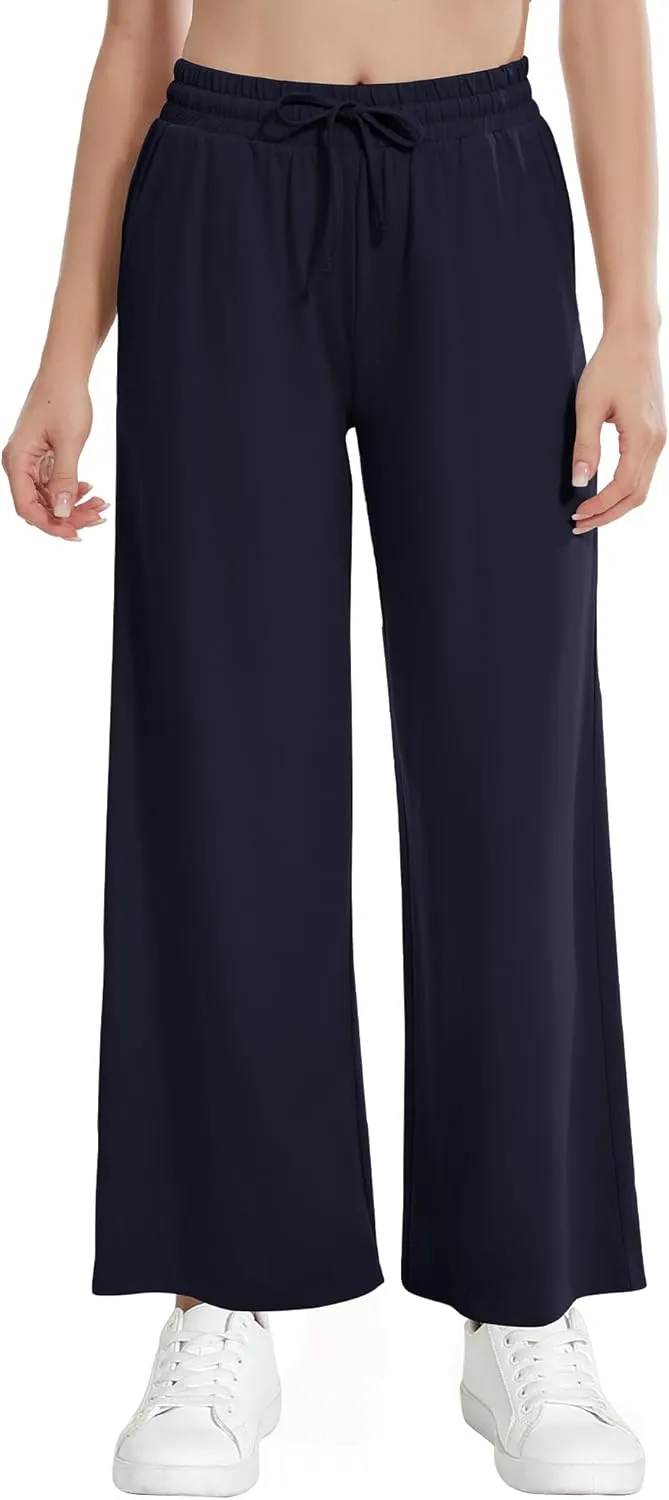 WiWi Women's French Terry Yoga Pants Soft Viscose from Bamboo Lounge Pants Wide Leg Sweatpants with Pockets S-XXL