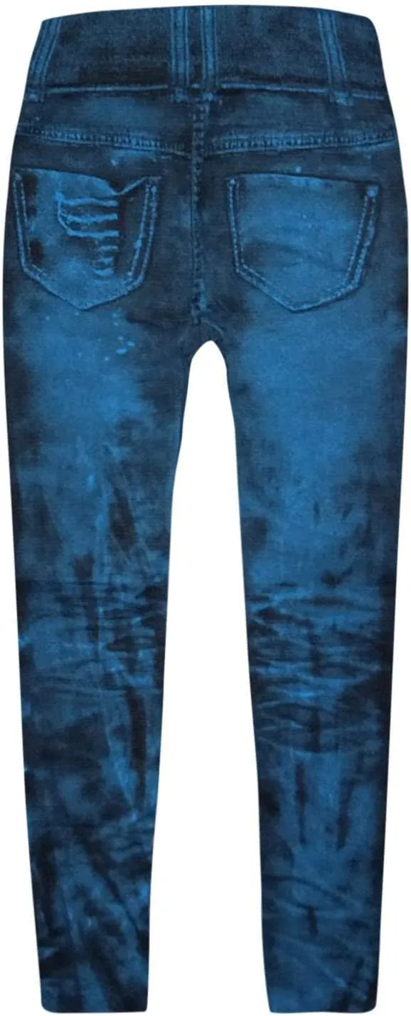 Women Denim Print Leggings Elastic High Waist Soft Yoga Pants Fake Jeans Seamless Gym Pant Butt Lifting Trousers