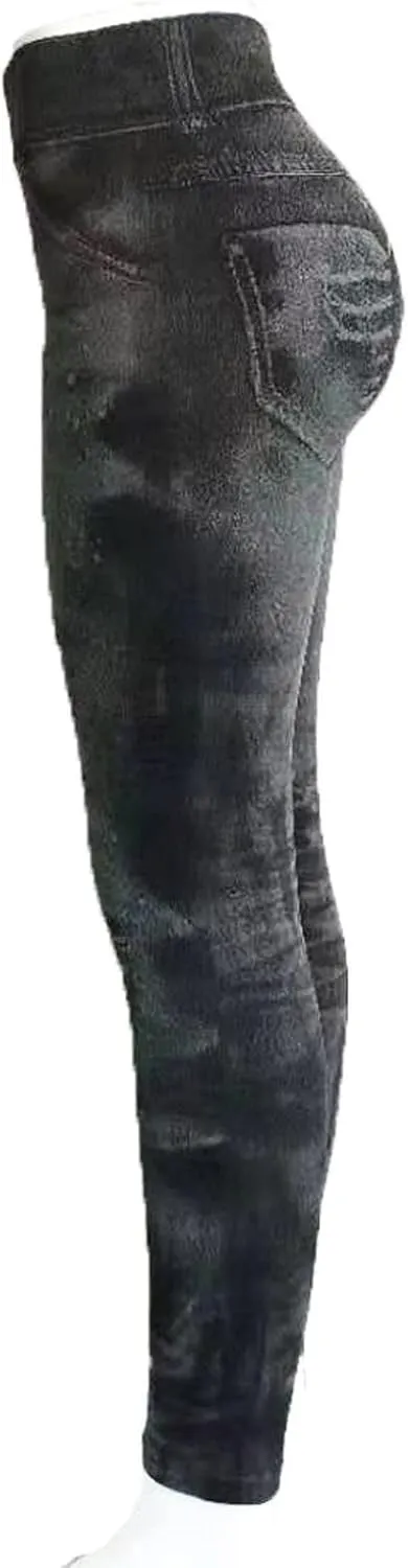 Women Denim Print Leggings Elastic High Waist Soft Yoga Pants Fake Jeans Seamless Gym Pant Butt Lifting Trousers