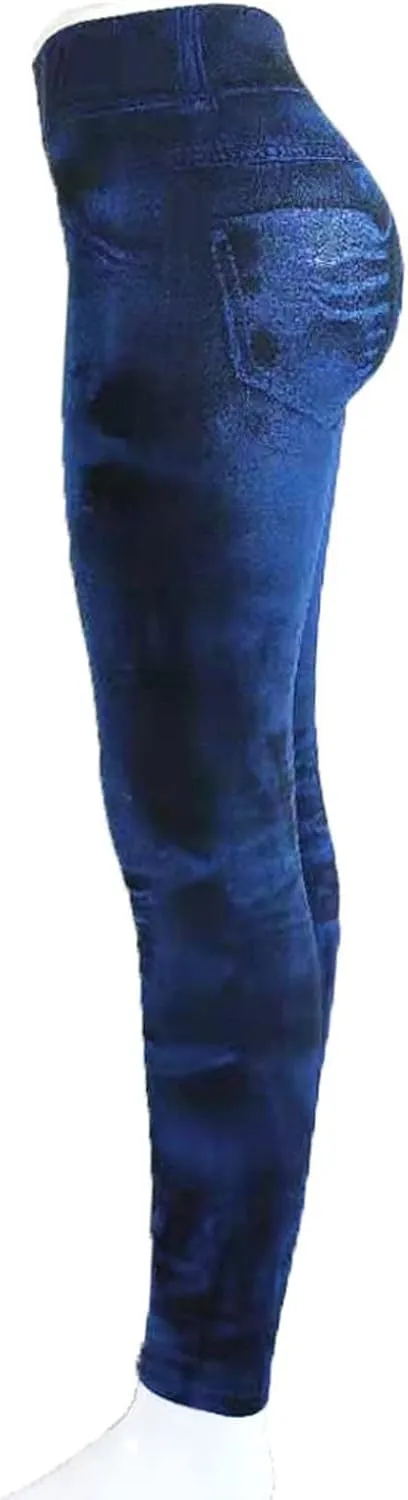 Women Denim Print Leggings Elastic High Waist Soft Yoga Pants Fake Jeans Seamless Gym Pant Butt Lifting Trousers
