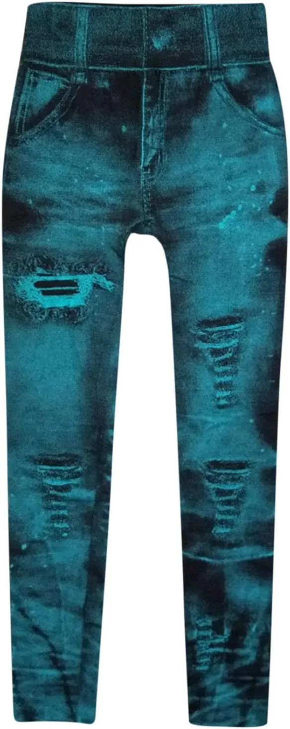 Women Denim Print Leggings Elastic High Waist Soft Yoga Pants Fake Jeans Seamless Gym Pant Butt Lifting Trousers