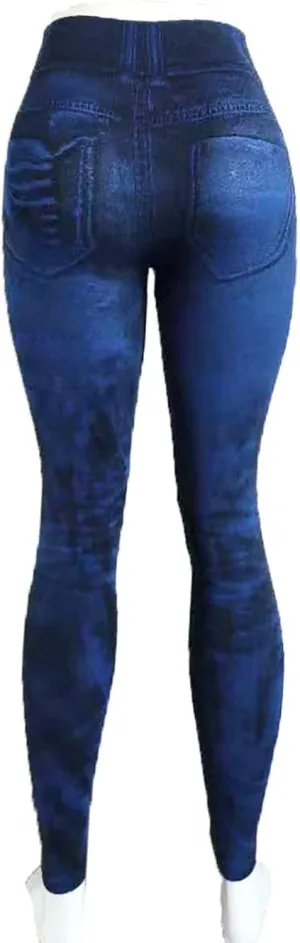 Women Denim Print Leggings Elastic High Waist Soft Yoga Pants Fake Jeans Seamless Gym Pant Butt Lifting Trousers