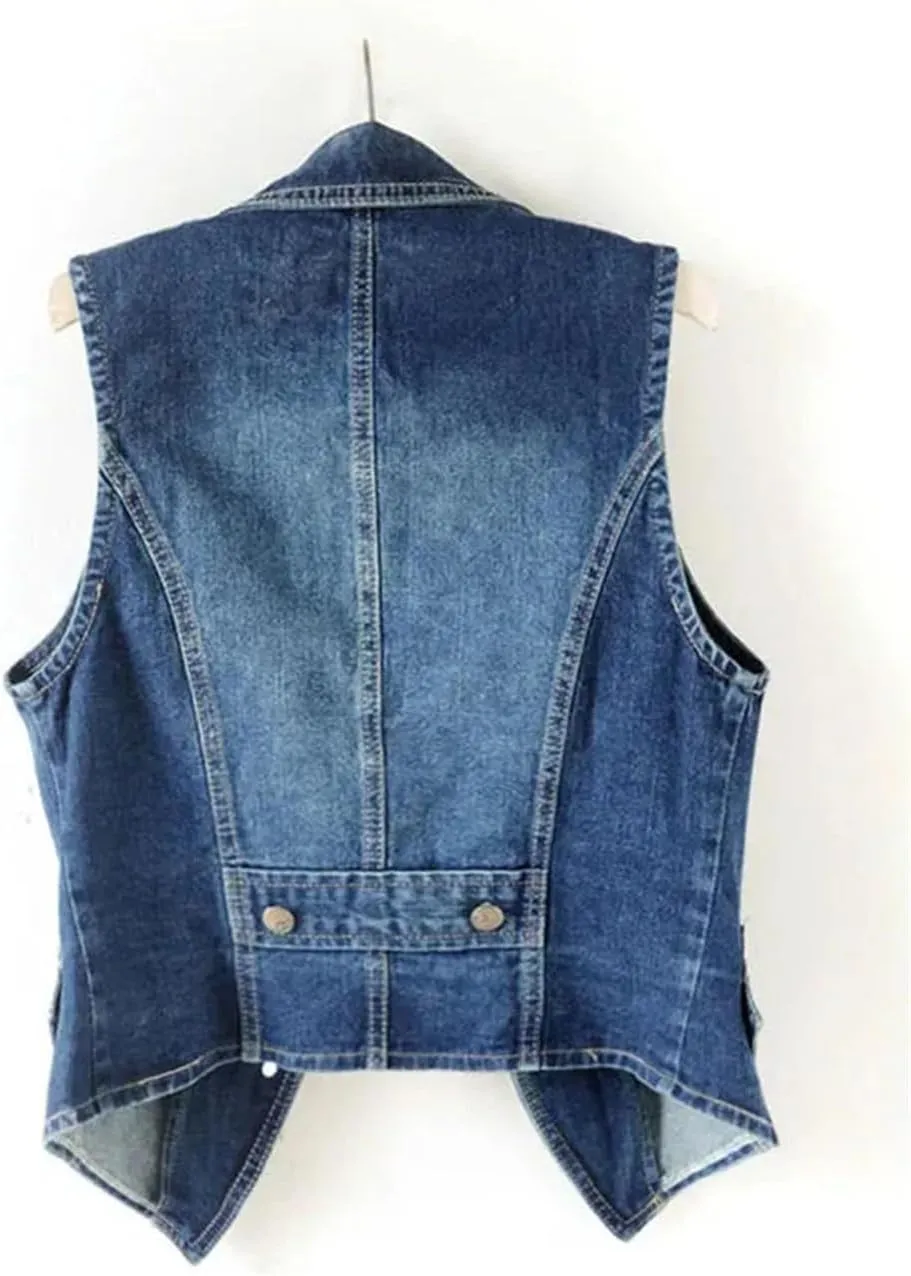Women Denim Vest Jacket Spring Autumn Sleeveless Short Jeans Waistcoats Single-Breasted Tops