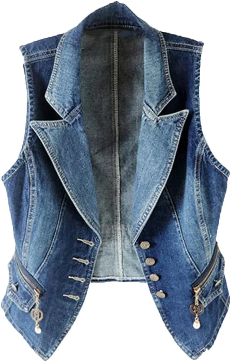Women Denim Vest Jacket Spring Autumn Sleeveless Short Jeans Waistcoats Single-Breasted Tops