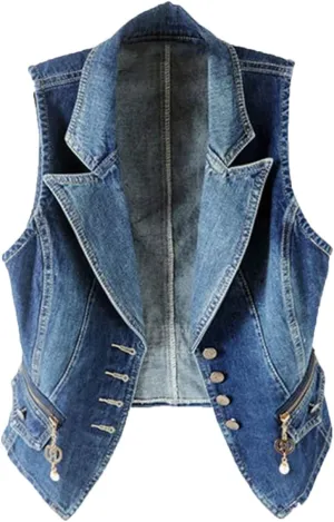 Women Denim Vest Jacket Spring Autumn Sleeveless Short Jeans Waistcoats Single-Breasted Tops