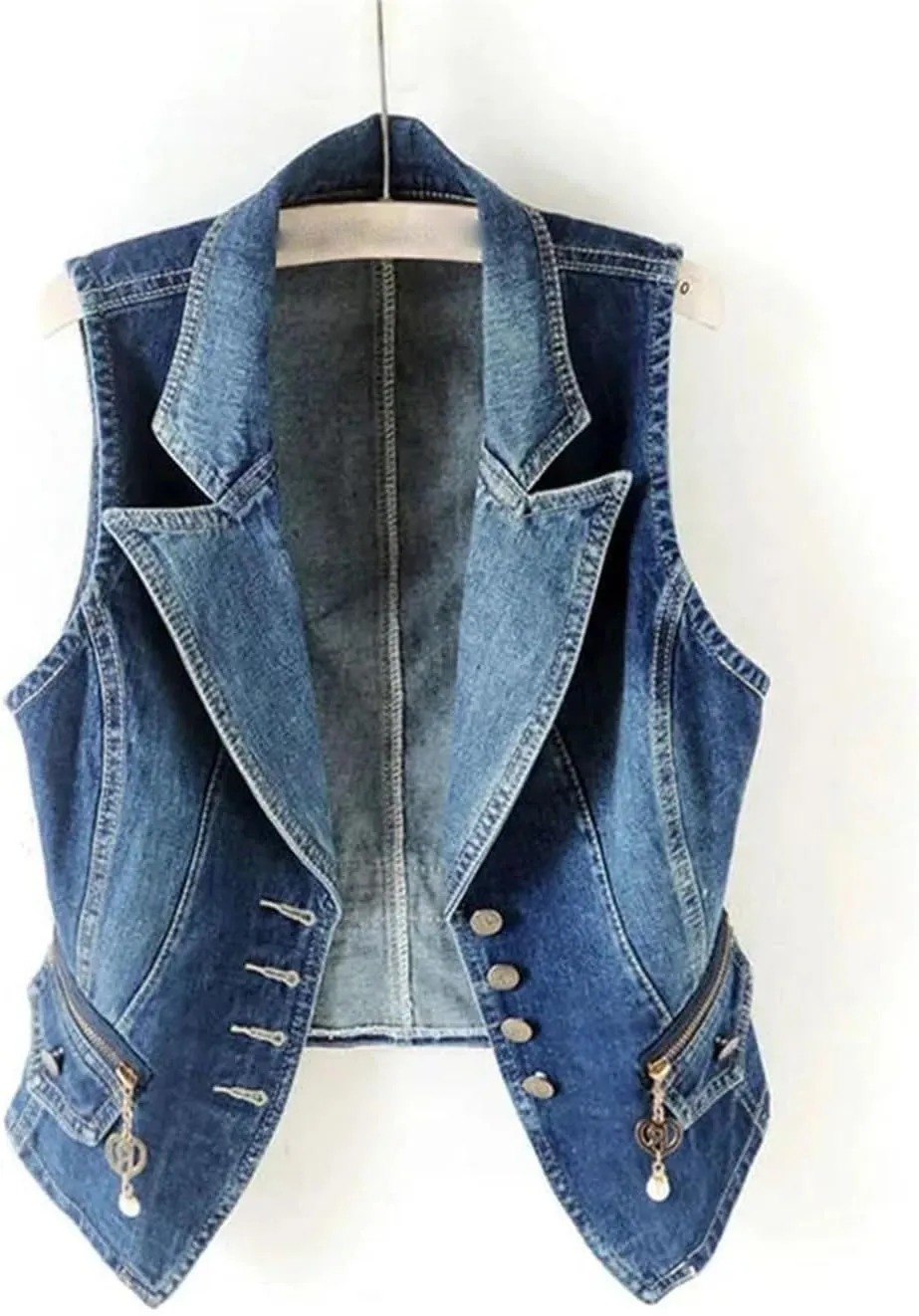 Women Denim Vest Jacket Spring Autumn Sleeveless Short Jeans Waistcoats Single-Breasted Tops
