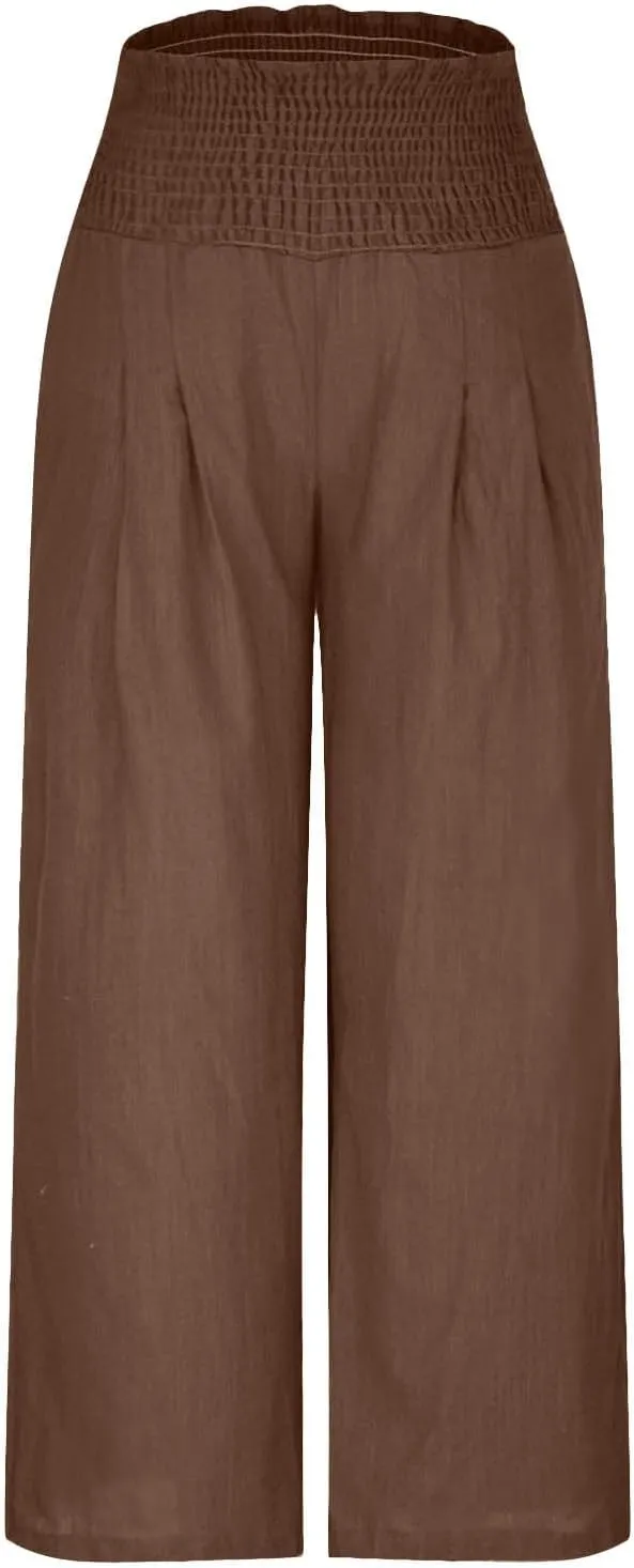 Women Fashion Straight Pants Stretchy High Waisted Wide Leg Pants Casual Pleated Plain Business Work Trousers