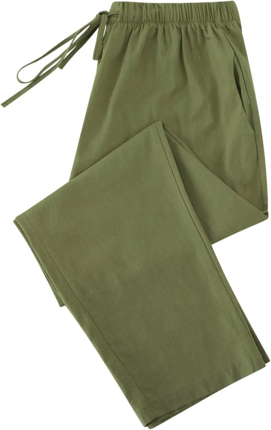 Women Linen Pants Summer 2025 Drawstring Elastic Waist Soft Comfy Cropped Pants Solid Color Wide Leg Palazzo Trousers