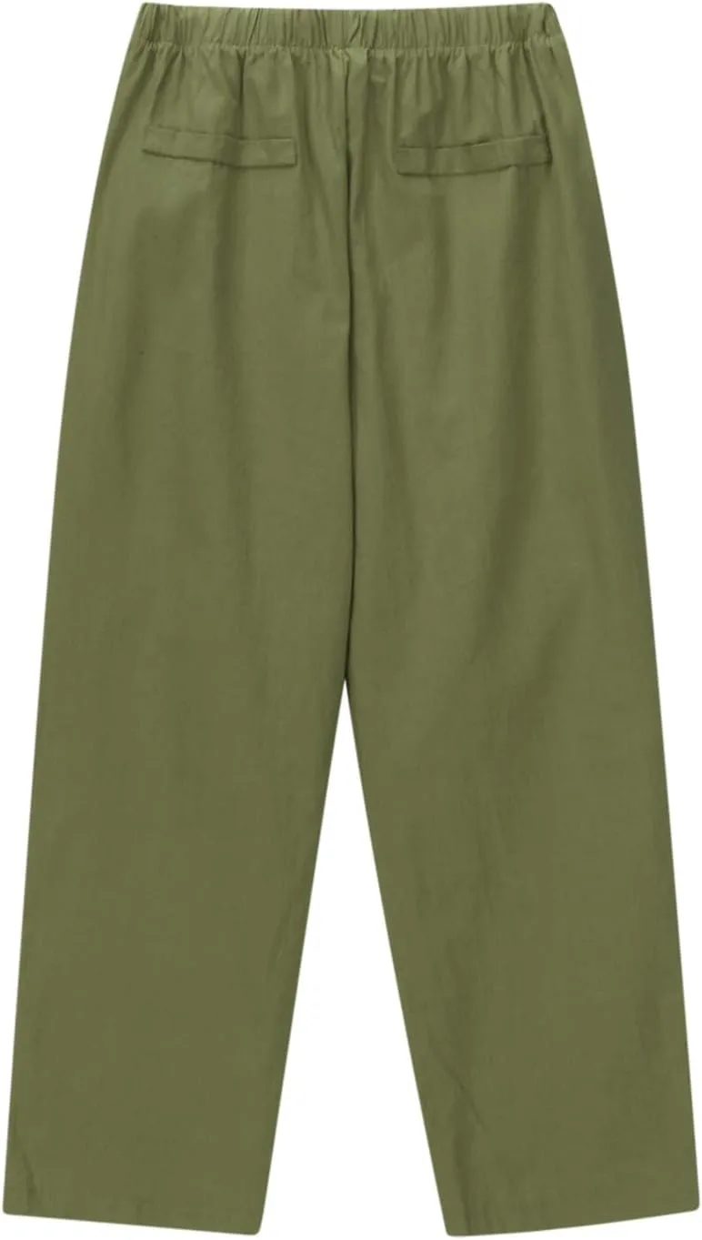 Women Linen Pants Summer 2025 Drawstring Elastic Waist Soft Comfy Cropped Pants Solid Color Wide Leg Palazzo Trousers