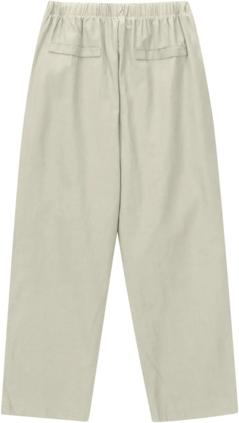 Women Linen Pants Summer 2025 Drawstring Elastic Waist Soft Comfy Cropped Pants Solid Color Wide Leg Palazzo Trousers