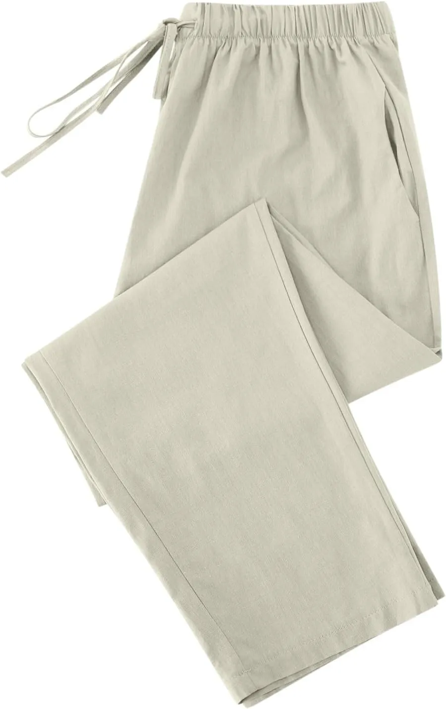 Women Linen Pants Summer 2025 Drawstring Elastic Waist Soft Comfy Cropped Pants Solid Color Wide Leg Palazzo Trousers