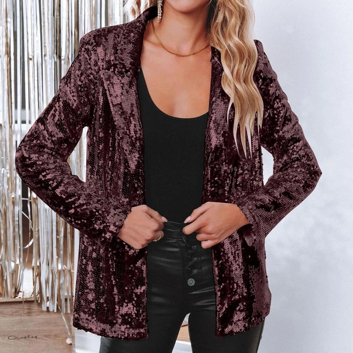 Women Sequins Sequin Casual Long Sleeve Glitter Party Shiny Lapel Coat Rave Outerwear Womens Snow Jackets
