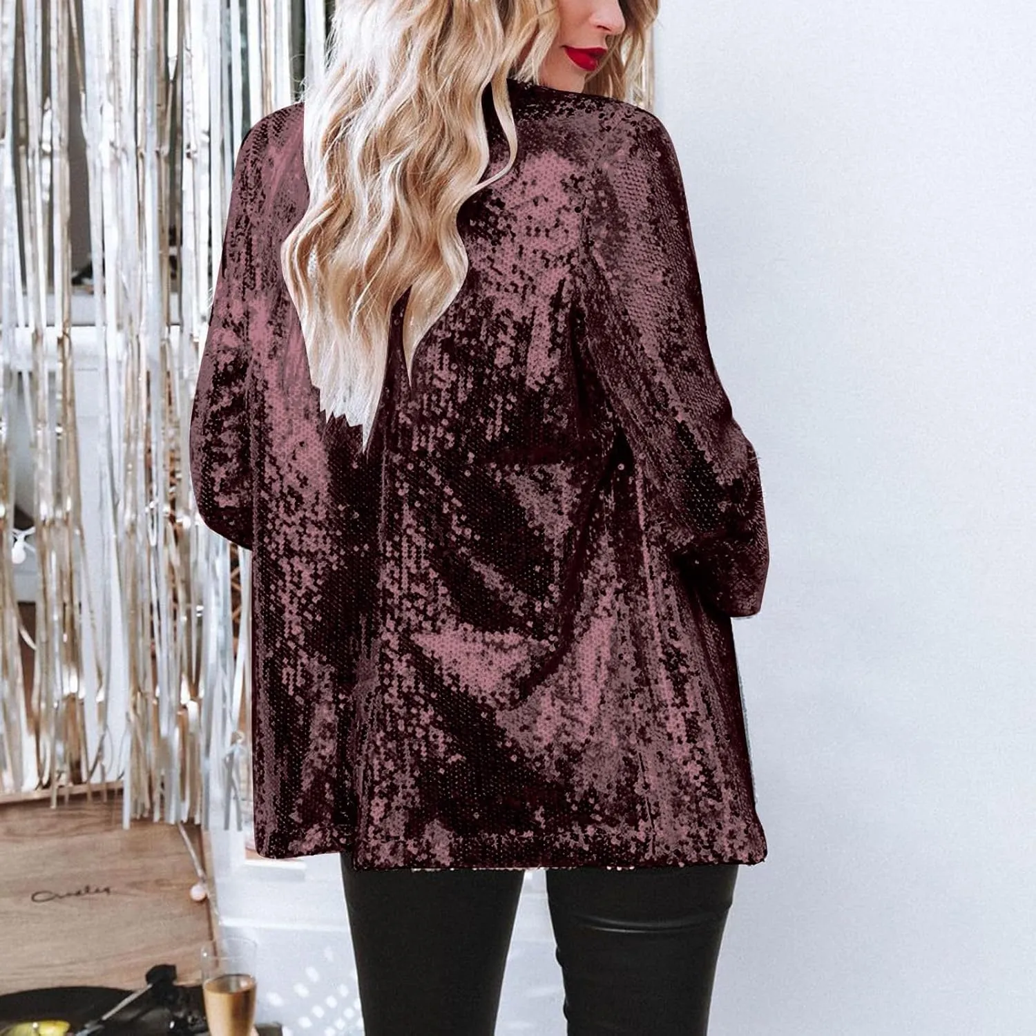 Women Sequins Sequin Casual Long Sleeve Glitter Party Shiny Lapel Coat Rave Outerwear Womens Snow Jackets