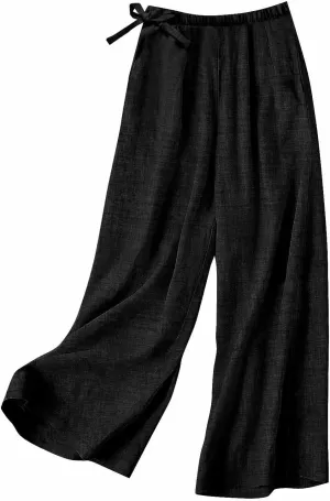 Women Stretchy Waist Wide Leg Pants Elastic Waist Trousers for Everyday Wear All-Day Wear Loose Lounge Pant for Work