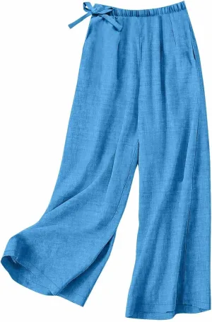 Women Stretchy Waist Wide Leg Pants Elastic Waist Trousers for Everyday Wear All-Day Wear Loose Lounge Pant for Work