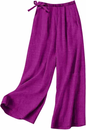 Women Stretchy Waist Wide Leg Pants Elastic Waist Trousers for Everyday Wear All-Day Wear Loose Lounge Pant for Work