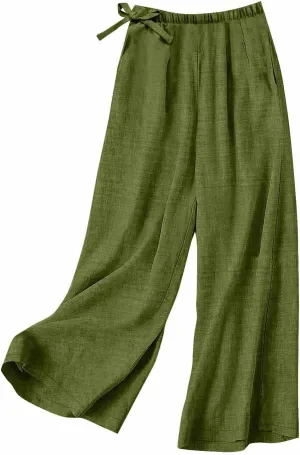 Women Stretchy Waist Wide Leg Pants Elastic Waist Trousers for Everyday Wear All-Day Wear Loose Lounge Pant for Work