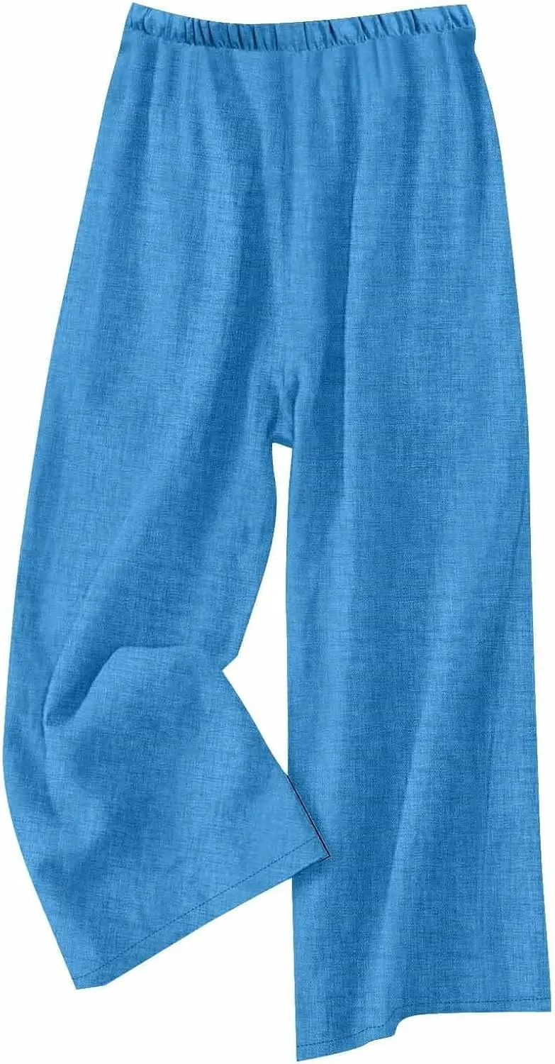 Women Stretchy Waist Wide Leg Pants Elastic Waist Trousers for Everyday Wear All-Day Wear Loose Lounge Pant for Work