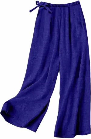 Women Stretchy Waist Wide Leg Pants Elastic Waist Trousers for Everyday Wear All-Day Wear Loose Lounge Pant for Work
