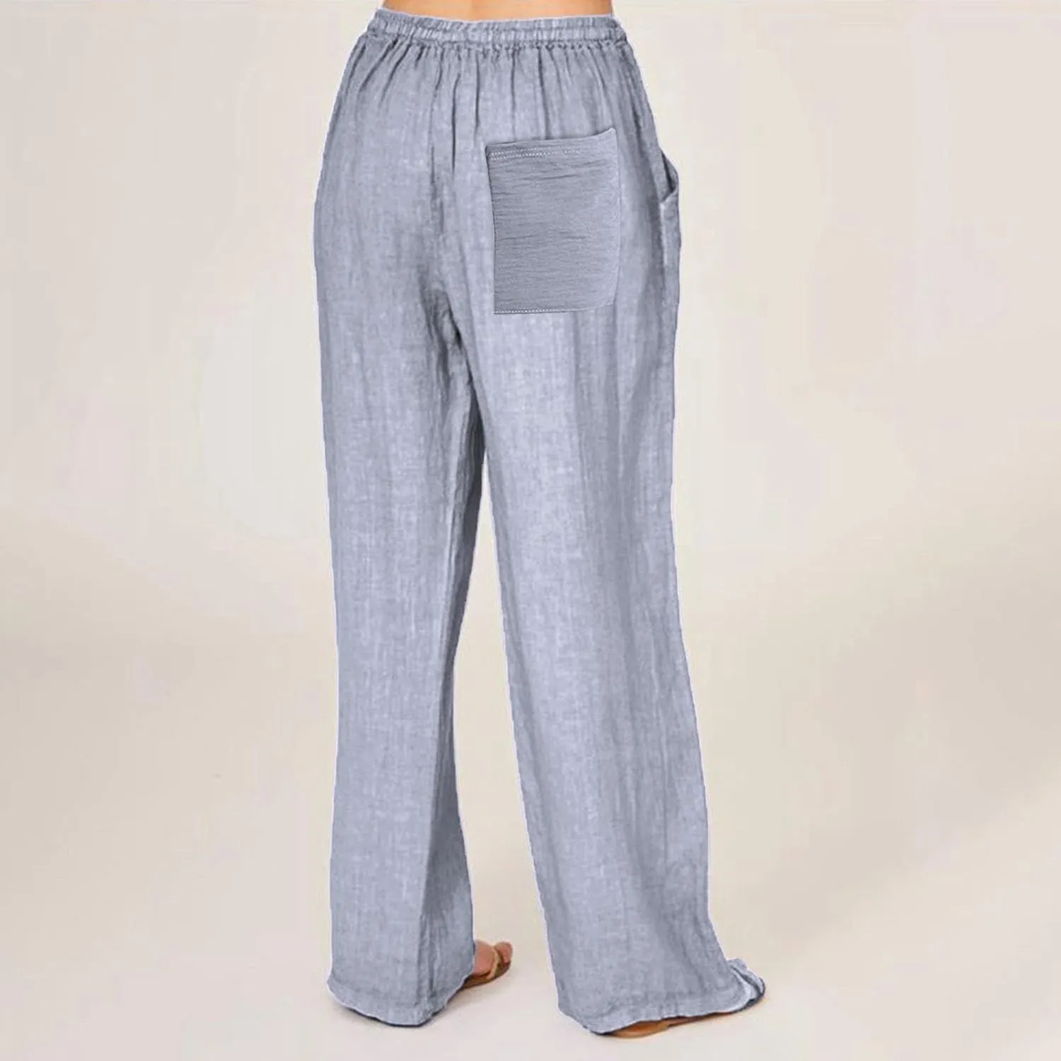 Women Summer Casual Drawstring Waist Cotton Linen Pants Wide Leg Flowy Beach Palazzo Slacks Soft Lightweight Trousers