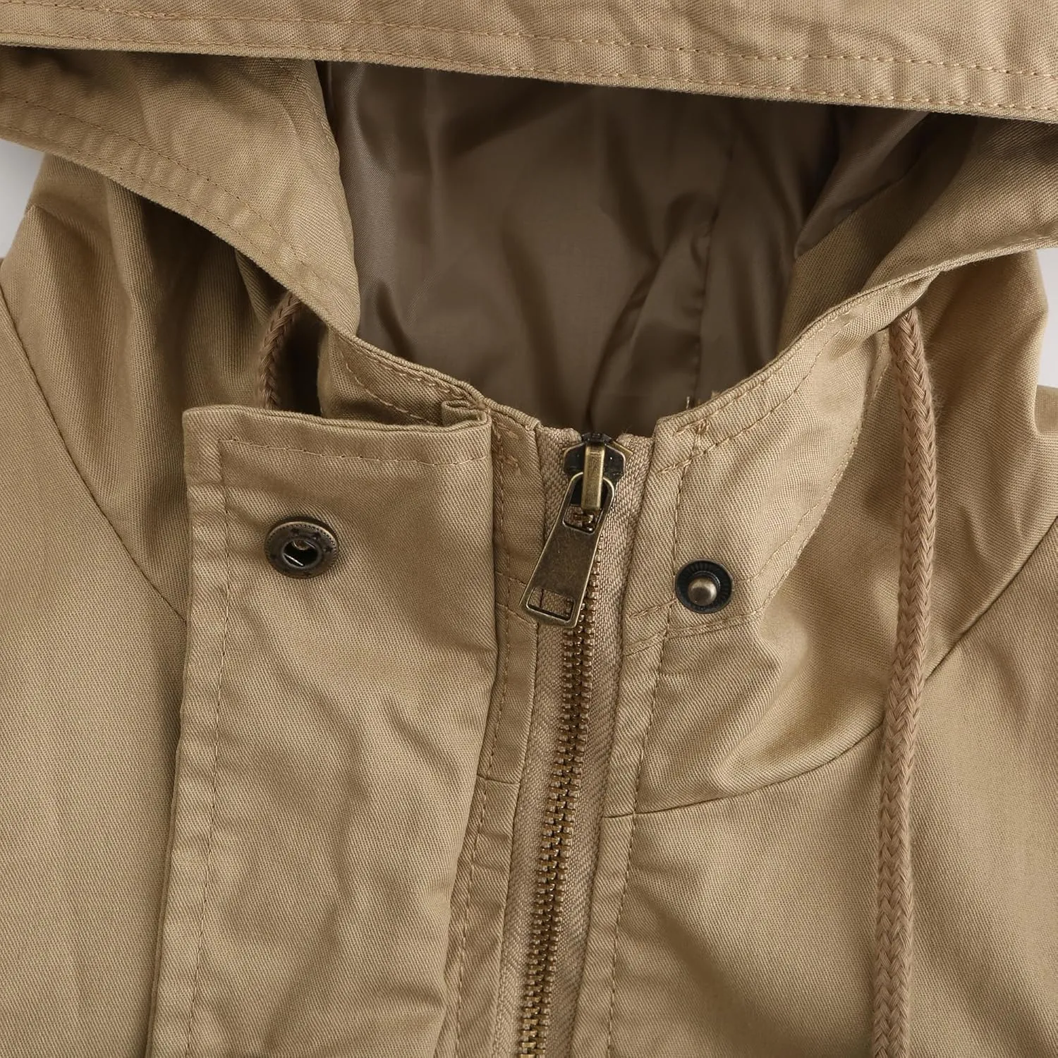 Women Trench Coat Windbreaker Zip Up Jacket With Pockets Casual Long Sleeve Outwear with Waist Drawstring