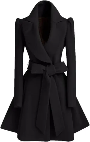 Women Turn Down Collar Midi Length Trench Double Breasted Pea Coat Winter Warm Jacket