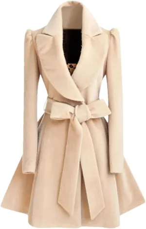 Women Turn Down Collar Midi Length Trench Double Breasted Pea Coat Winter Warm Jacket