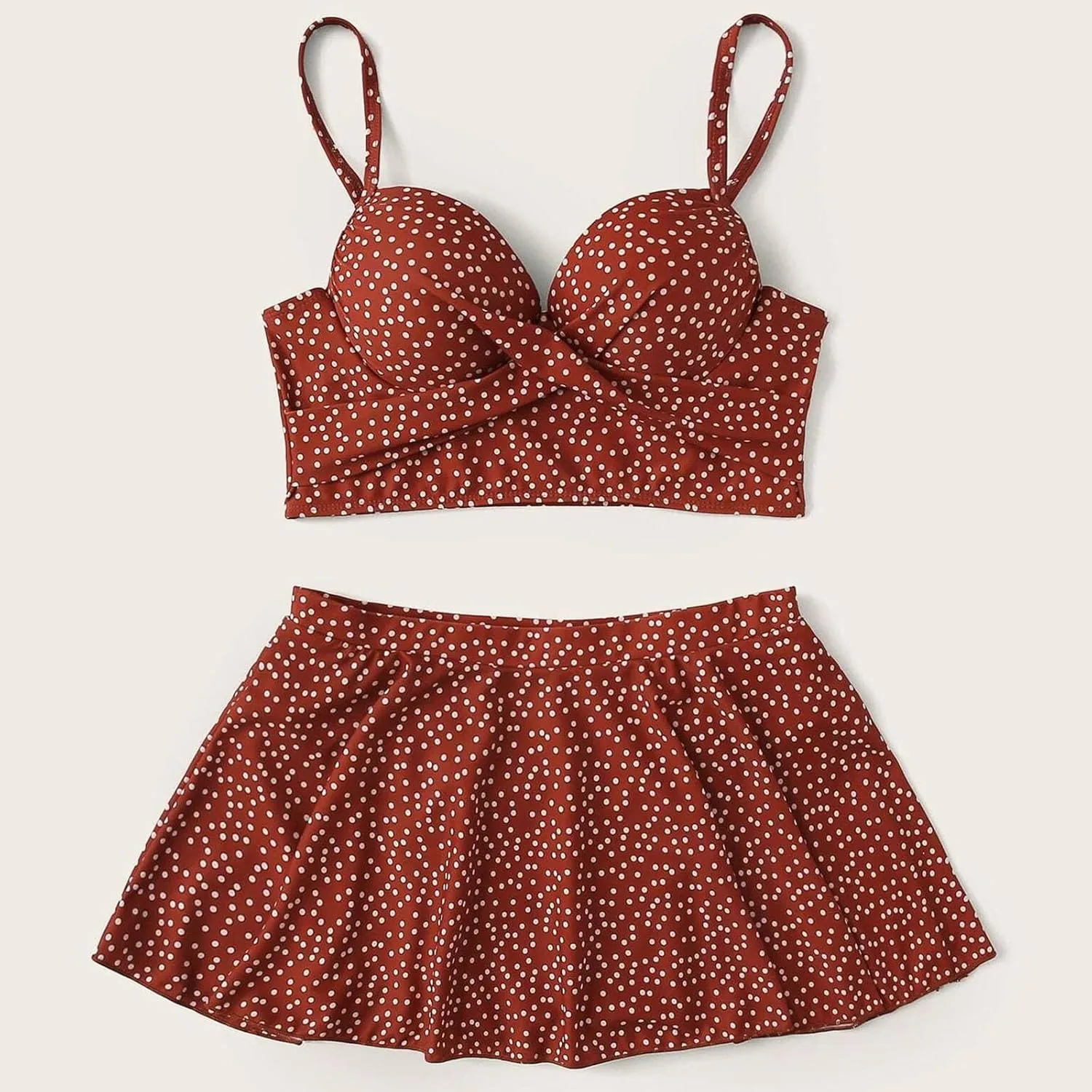 Women Two Piece Swimsuit Set Wrap Twist Bras with Flowy Skort Modest Bikini Set Polka Dot Print Cute Bathing Suit