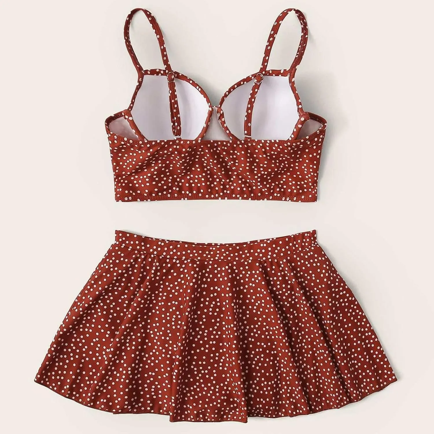 Women Two Piece Swimsuit Set Wrap Twist Bras with Flowy Skort Modest Bikini Set Polka Dot Print Cute Bathing Suit