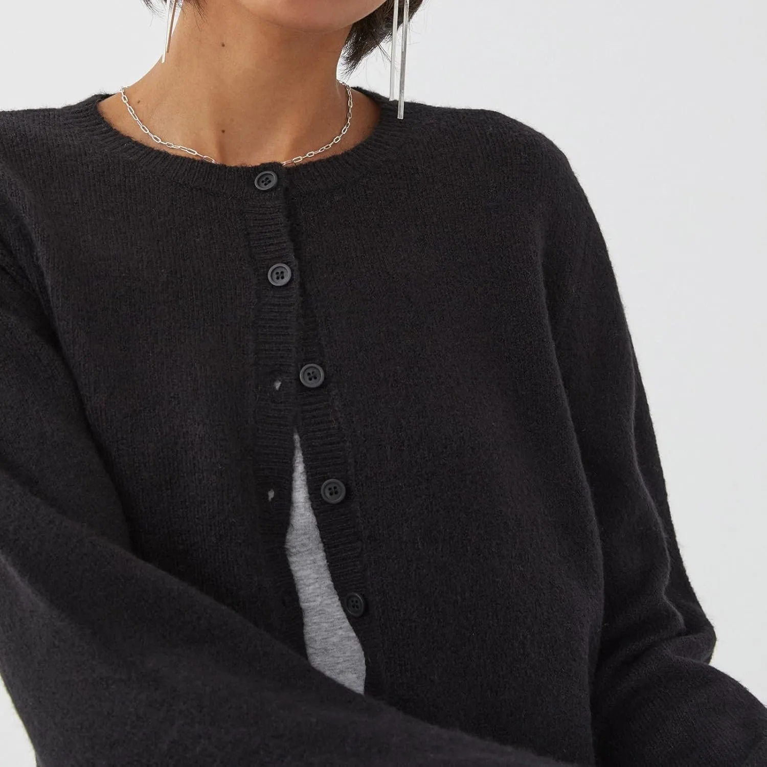 Women Y2k Crop Cardigan Long Sleeve Button Down Sweater Lightweight Solid Color Open Front Cute Knitted Tops